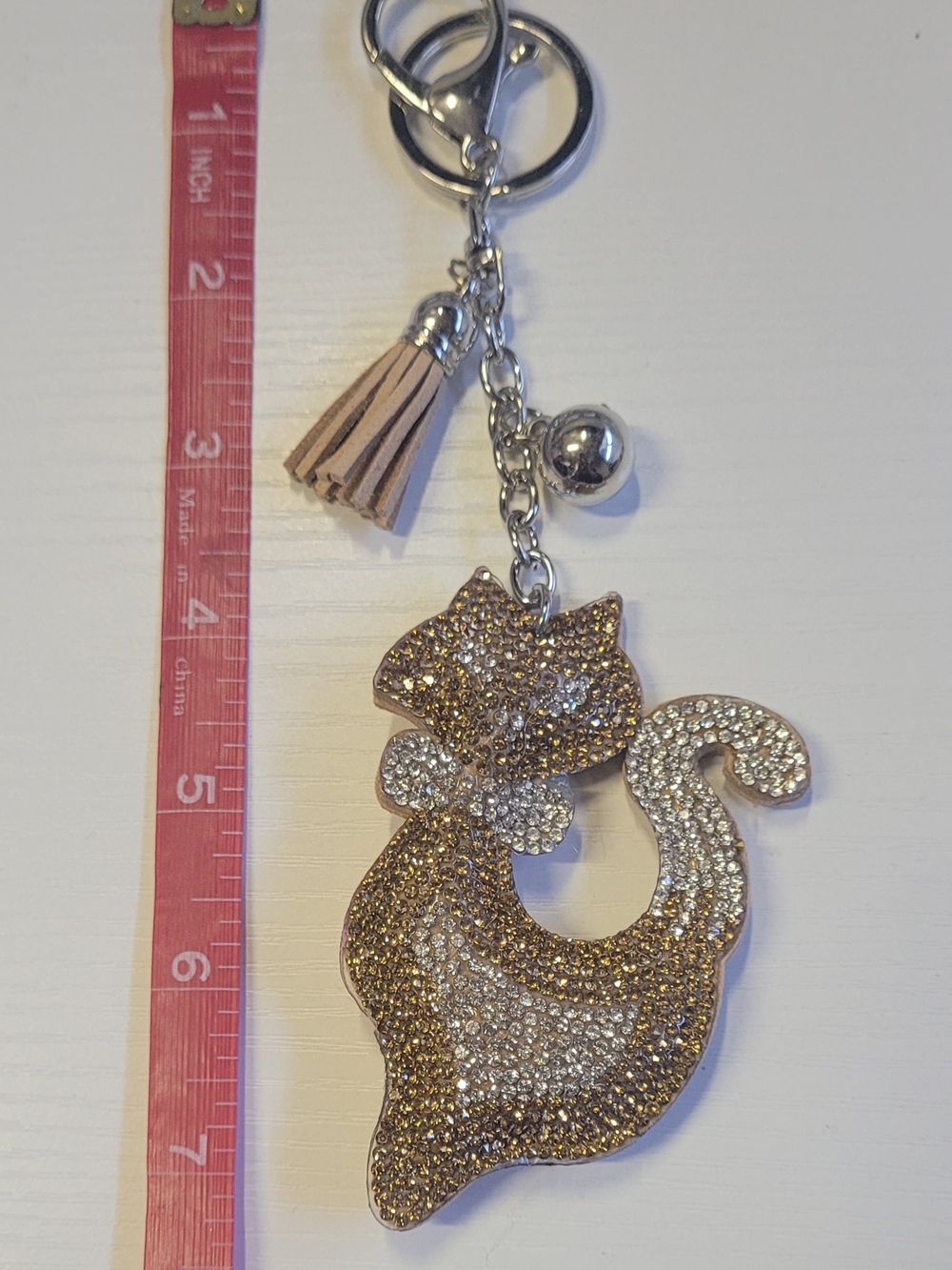 Sandy Crystal Cat Keychain Charm - Rhinestone Tassel